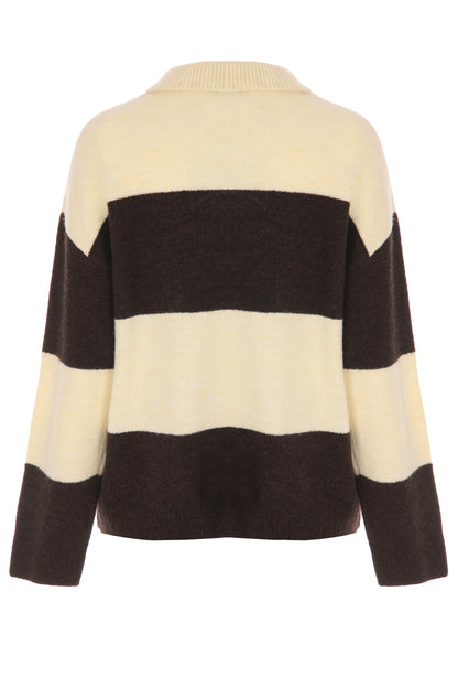 Womens Yellow & Brown Stripe Rugby Jumper