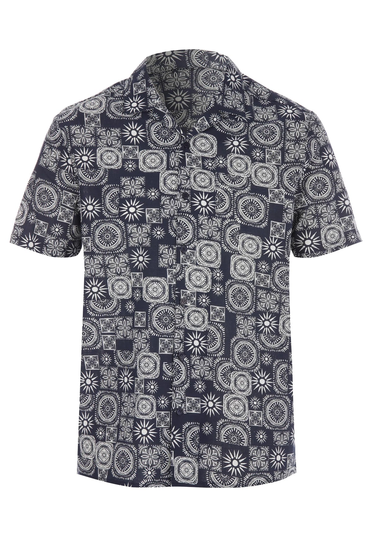 Mens Navy Tile Print Cotton Shirt