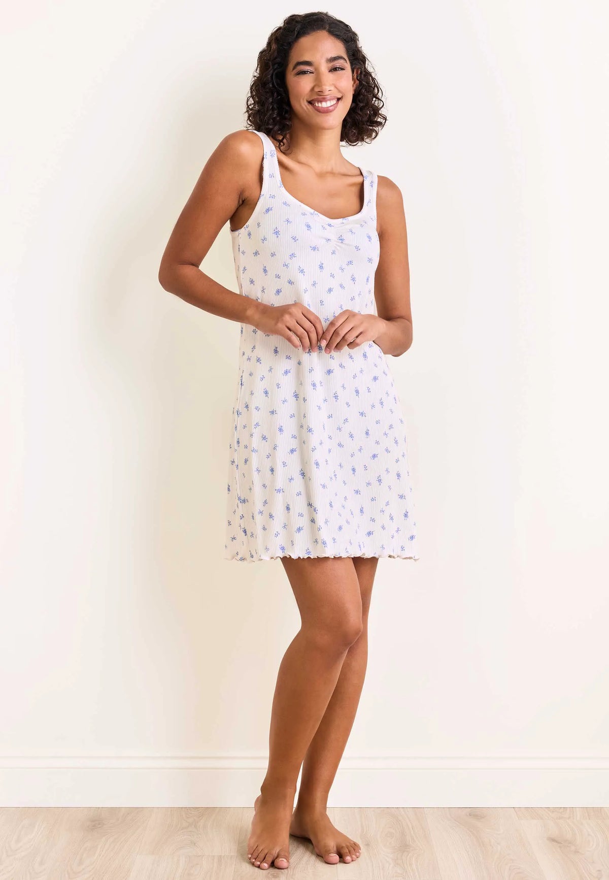 Womens Cream Ditsy Print Chemise Nightdress