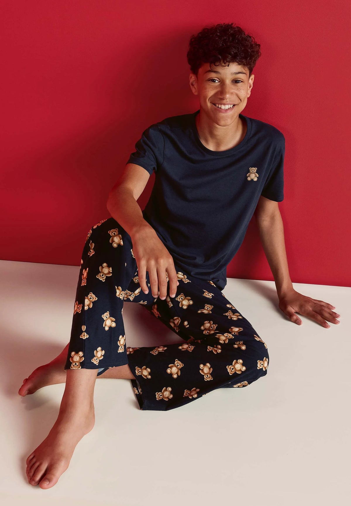 Boys Navy Bear Print Family Pyjama Set