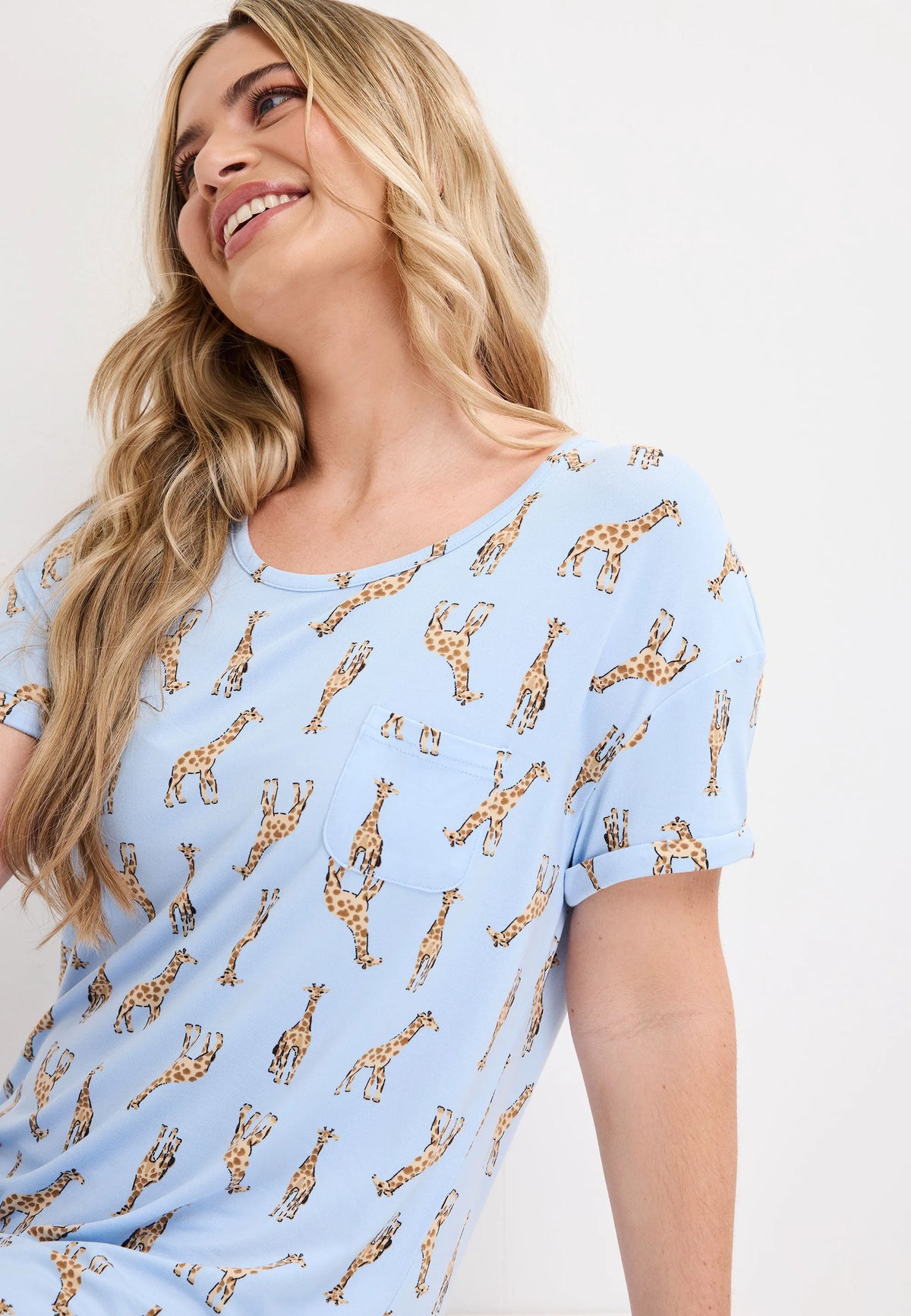 Womens Blue Giraffe Soft Touch Nightdress