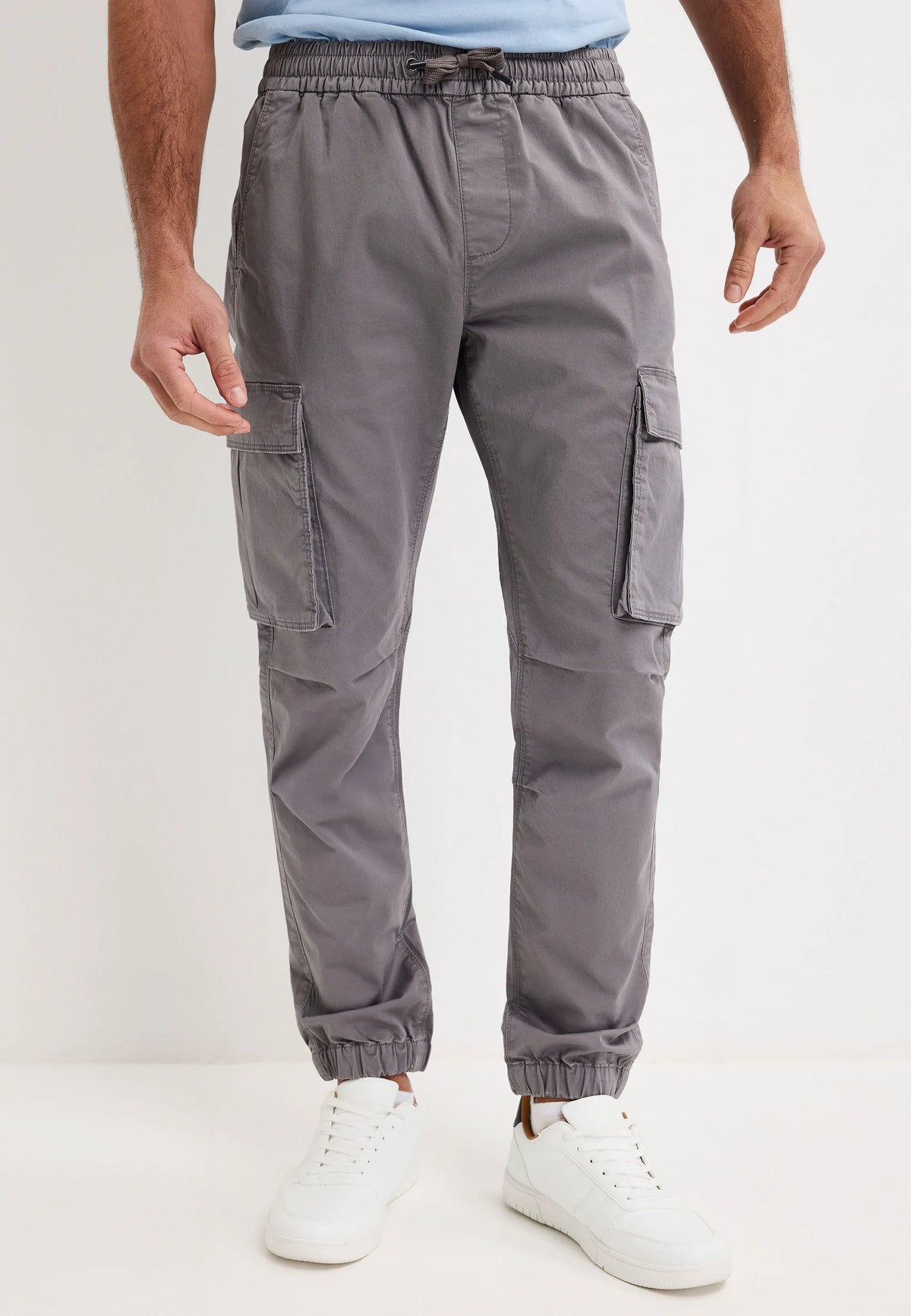 Mens Grey Cargo Cuffed Leg Trousers