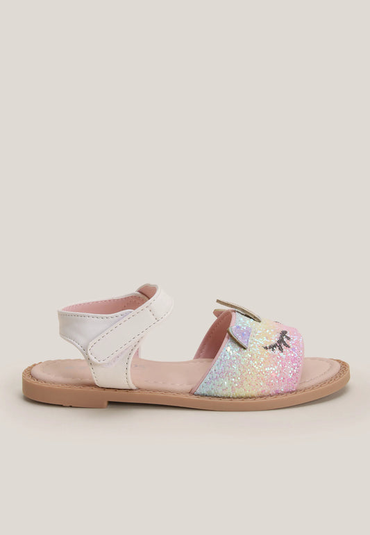 Younger Girls Pink Glitter Rainbow Unicorn Sandals