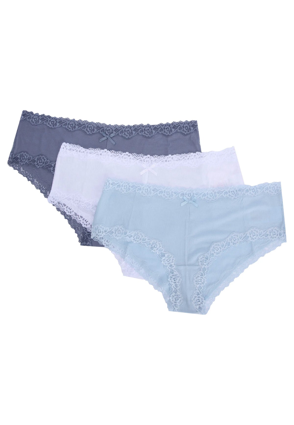 Womens 3pk Blue Lace Trim Short Briefs