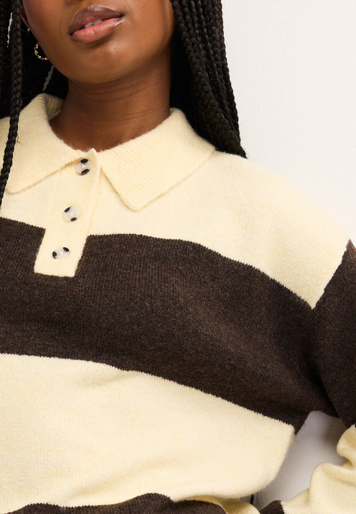 Womens Yellow & Brown Stripe Rugby Jumper