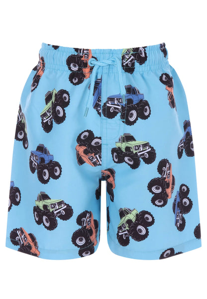 Younger Boys Blue Monster Truck Swim Shorts