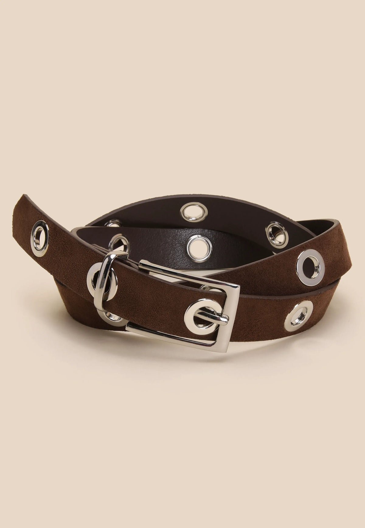 Womens Chocolate Brown Faux Suede Eyelet Belt