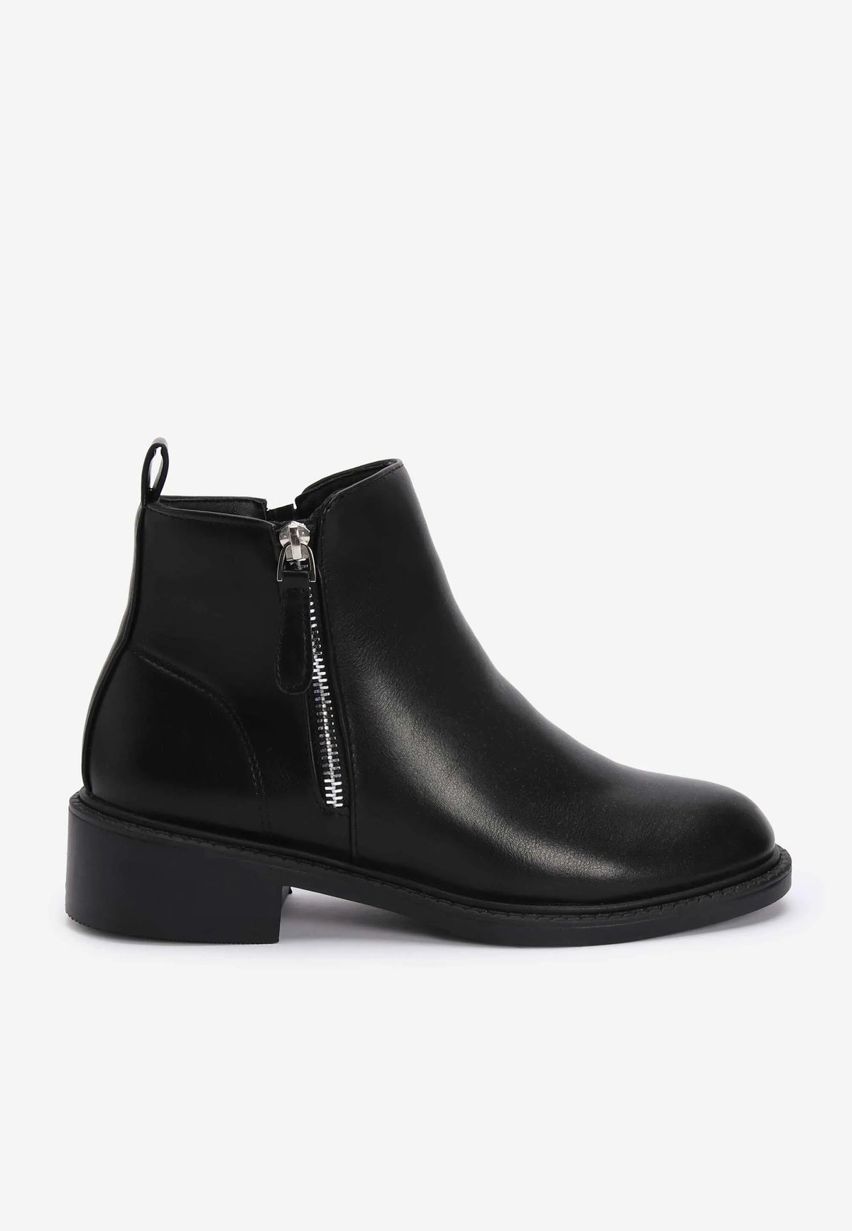 Womens Black Faux Leather Side Zip Ankle Boots