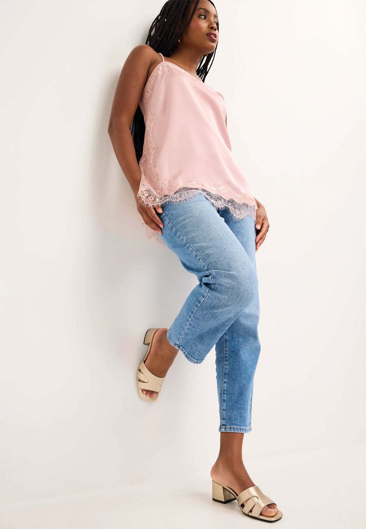 Womens Gold Geo Block Heel Mules