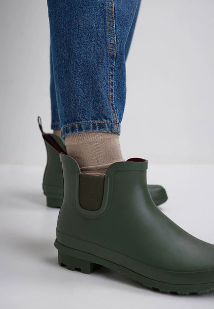 Womens Khaki Plain Short Wellie Boots