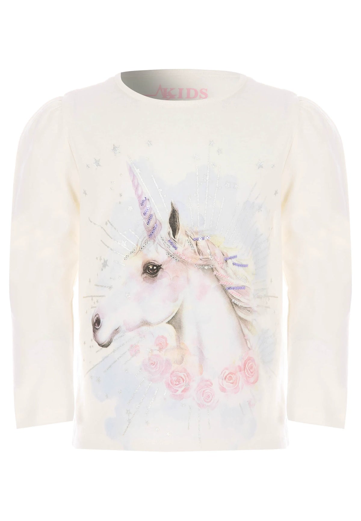 Younger Girls Cream Unicorn Sequin T-Shirt