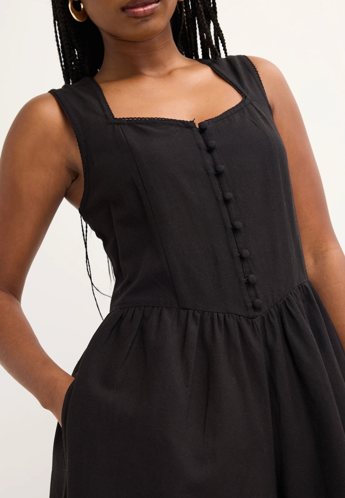 Womens Black Button Front Linen Blend Playsuit
