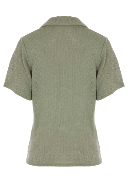 Womens Khaki Textured Short Sleeve Shirt
