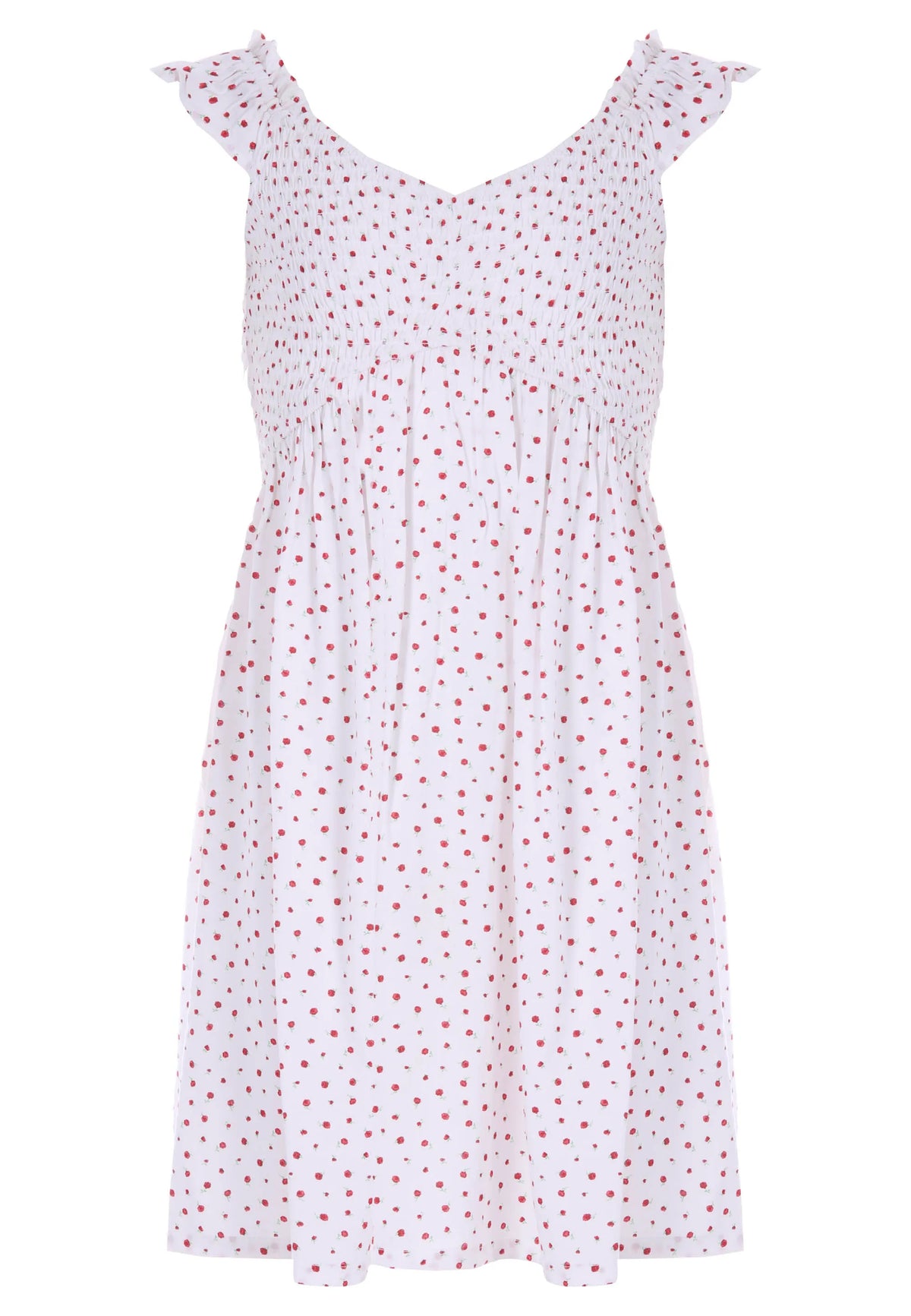Older Girls White Floral Shirred Top Dress