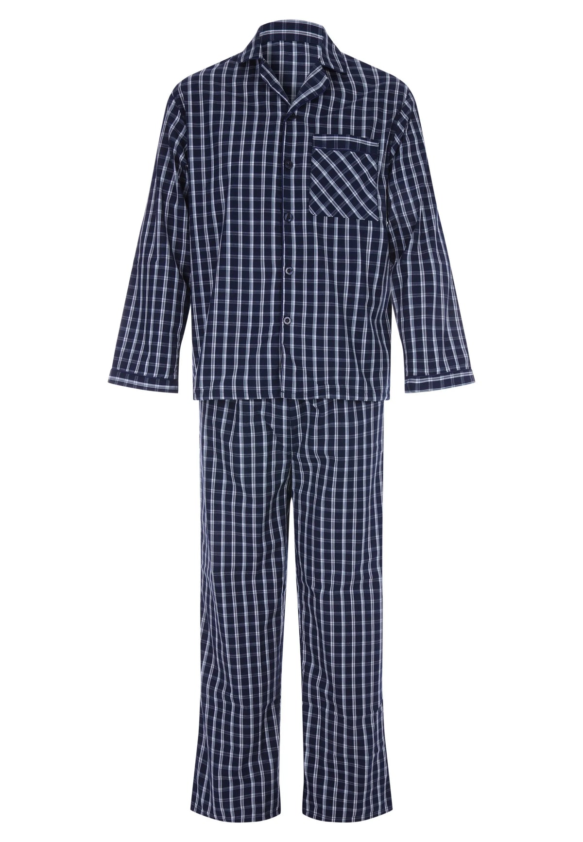 Mens Navy & White Check Revere Pyjama Set