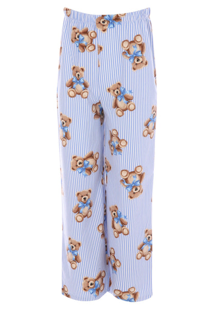 Unisex Kids Blue Stripe Bear Print Family Pyjama Set