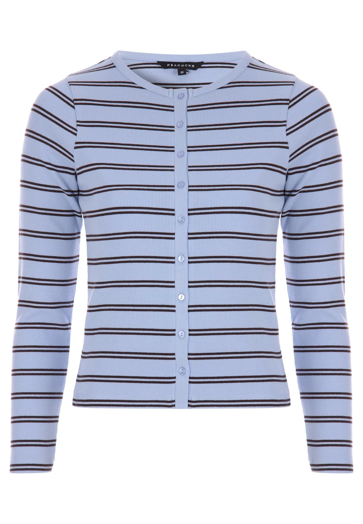 Womens Blue Stripe Button Front Top