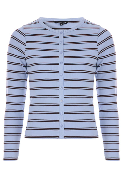 Womens Blue Stripe Button Front Top