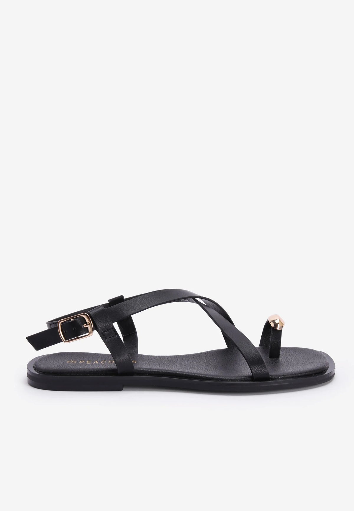 Womens Black Toe Loop Sandals