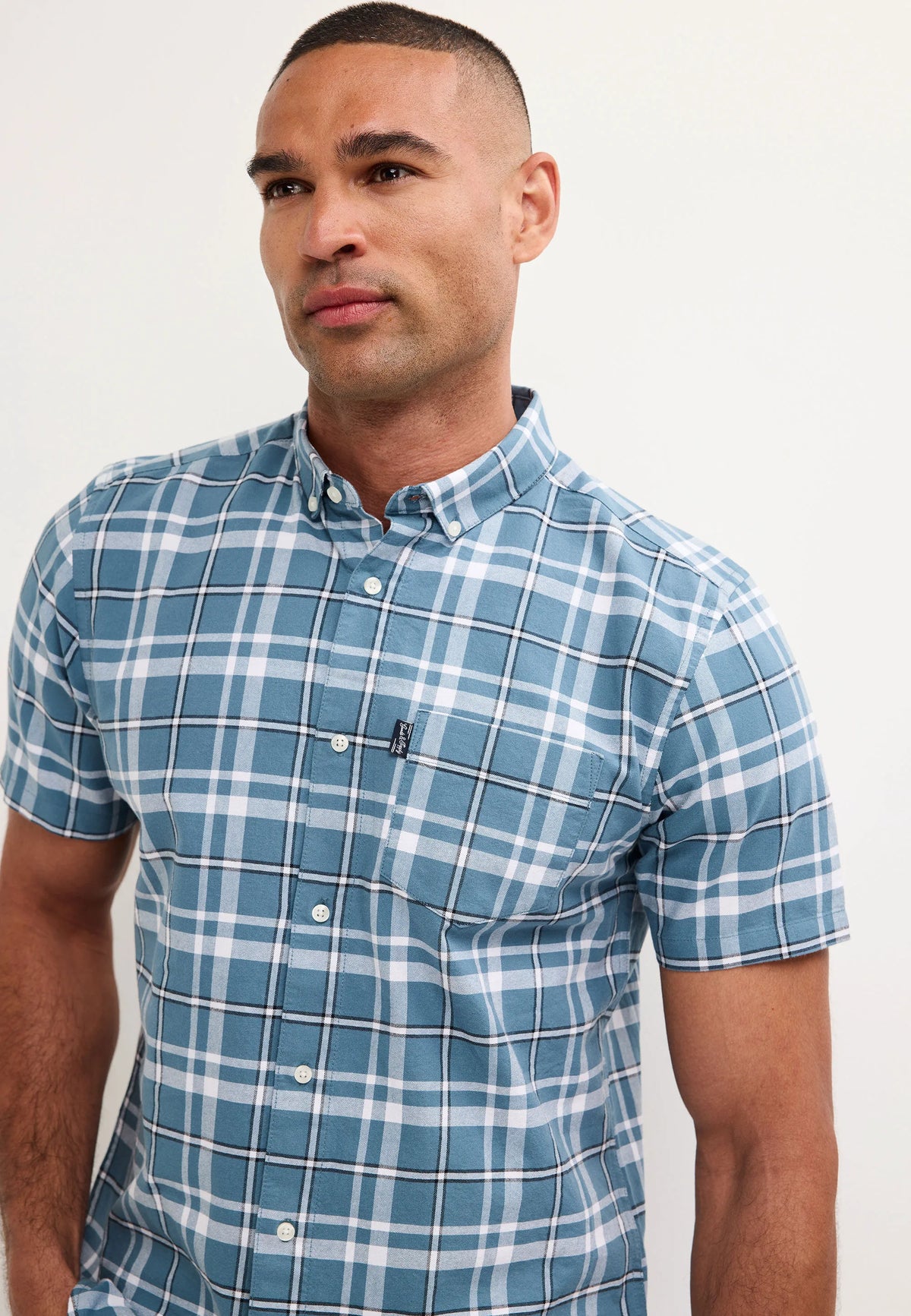 Mens Teal Check Cotton Oxford Shirt