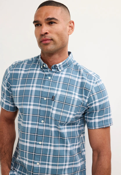 Mens Teal Check Cotton Oxford Shirt
