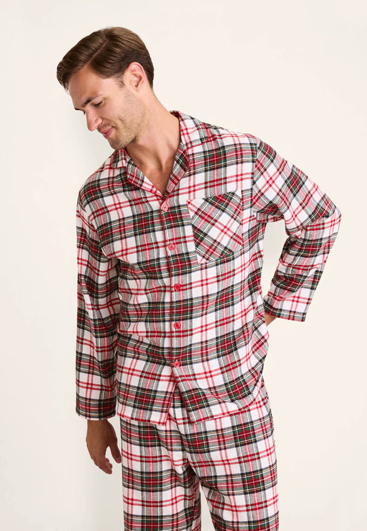 Mens Cream Check Print Cotton Family Pyjama Set