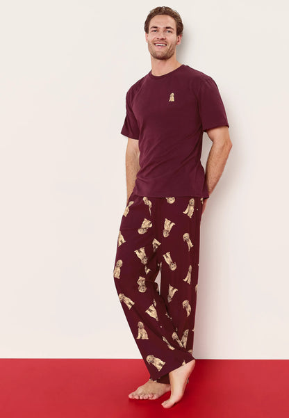 Mens Burgundy Dog Print Family Pyjama Set