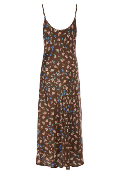 Womens Chocolate Brown Floral Slip Dress