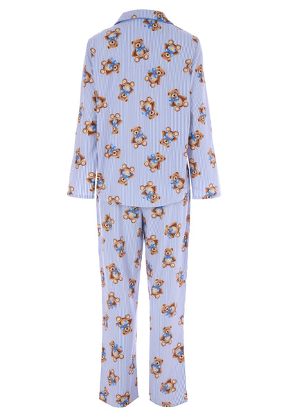Unisex Adult Blue Stripe Bear Print Family Pyjama Set