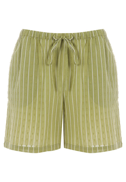 Womens Green Stripe Dobby Shorts