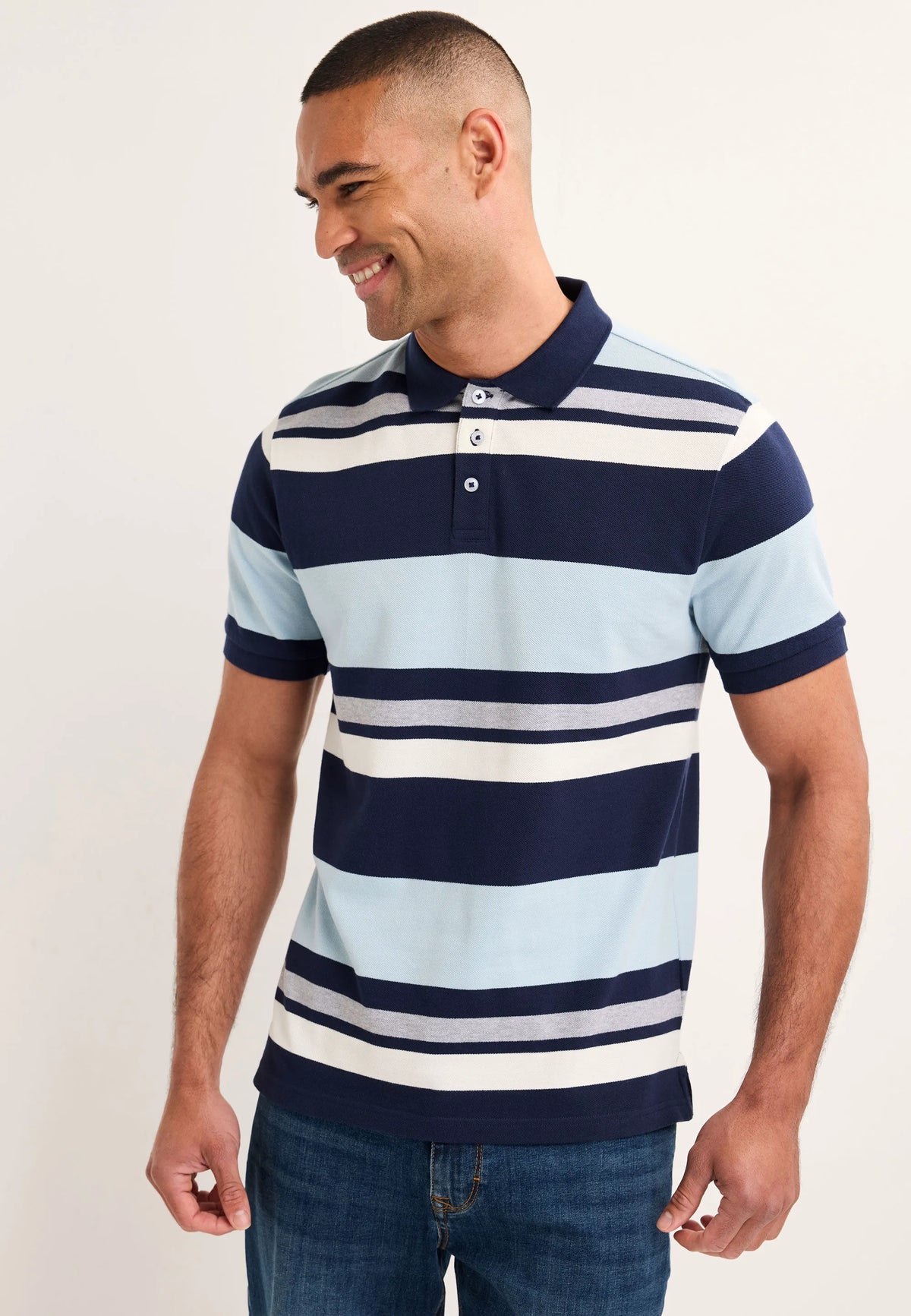 Mens Navy Blue Horizontal Stripe Polo Shirt