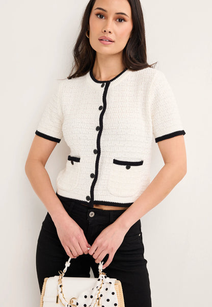 Womens Cream Textured Tipped Cardigan