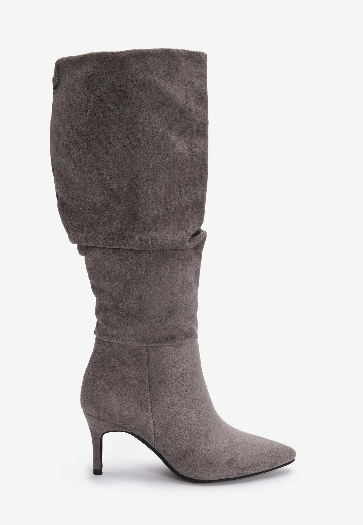 Womens Grey Ruched Knee High Stiletto Boots