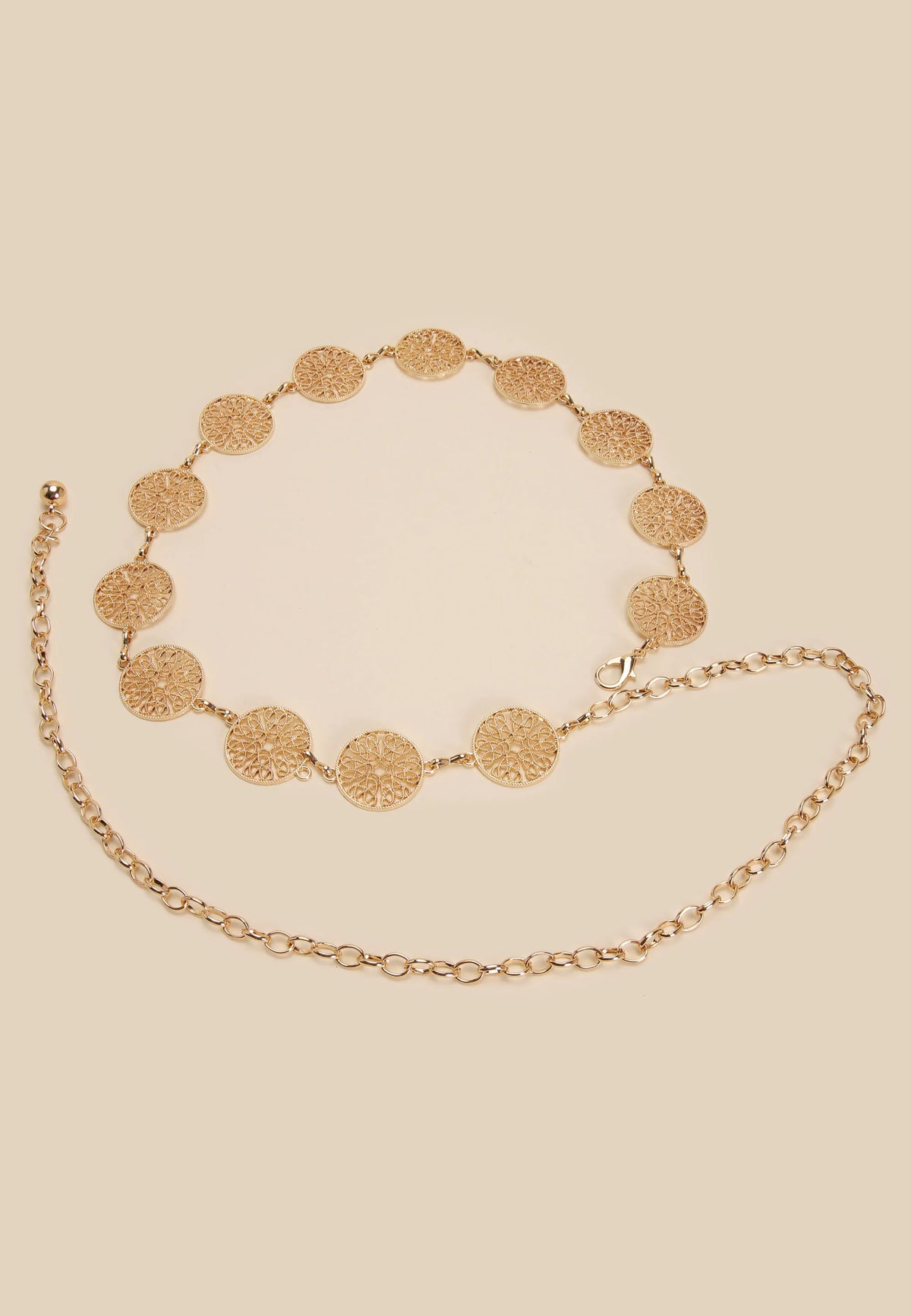 Womens Gold Filagree Disc Belt