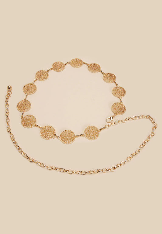 Womens Gold Filagree Disc Belt