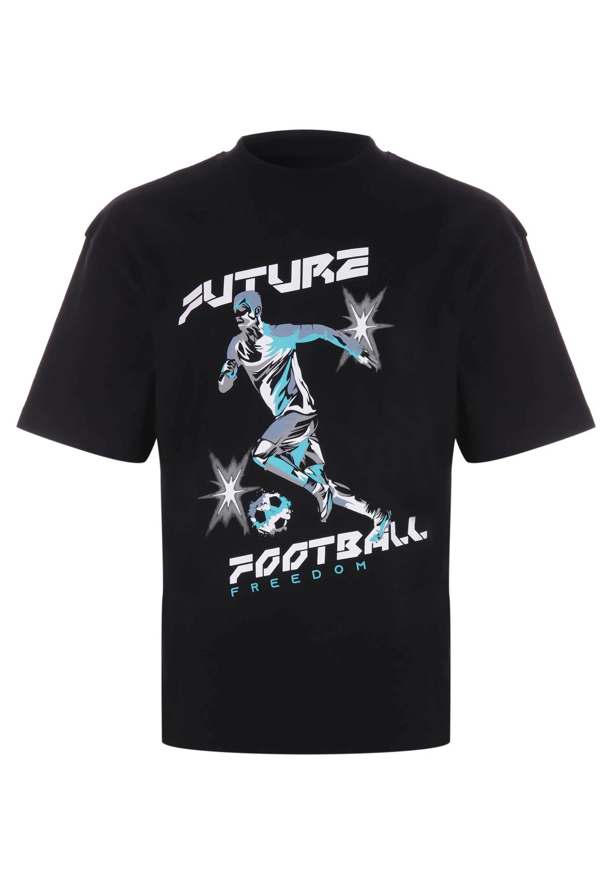 Older Boys Black Cotton Football T-Shirt
