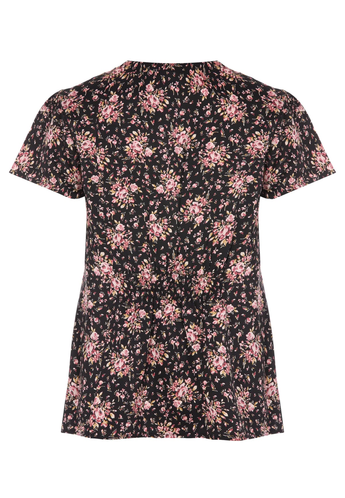 Womens Black Floral Lace Trim Blouse Top