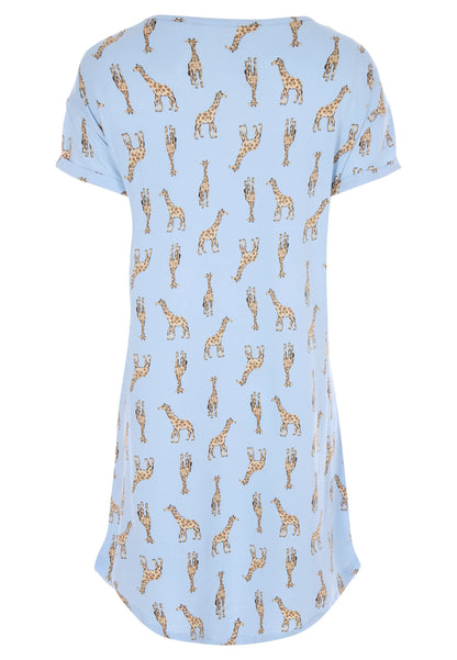 Womens Blue Giraffe Soft Touch Nightdress