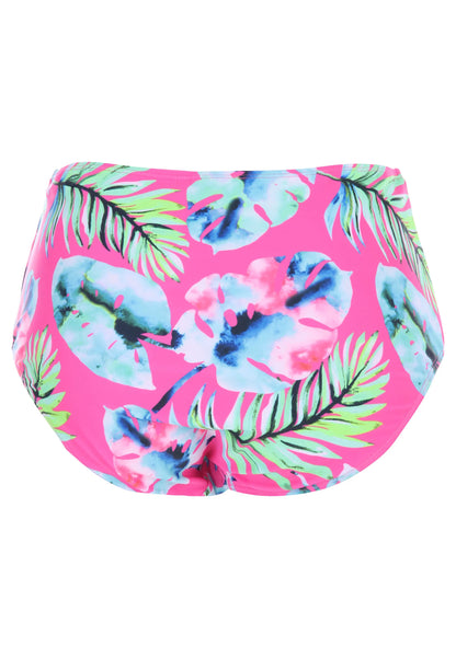 Womens Pink Leaf Print High Waist Bikini Briefs