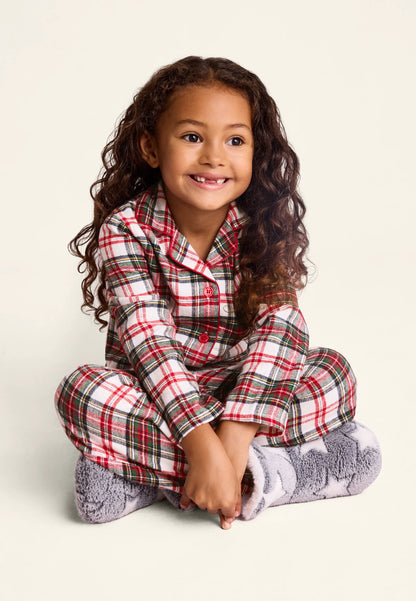 Unisex Kids Cream Check Print Cotton Family Pyjama Set