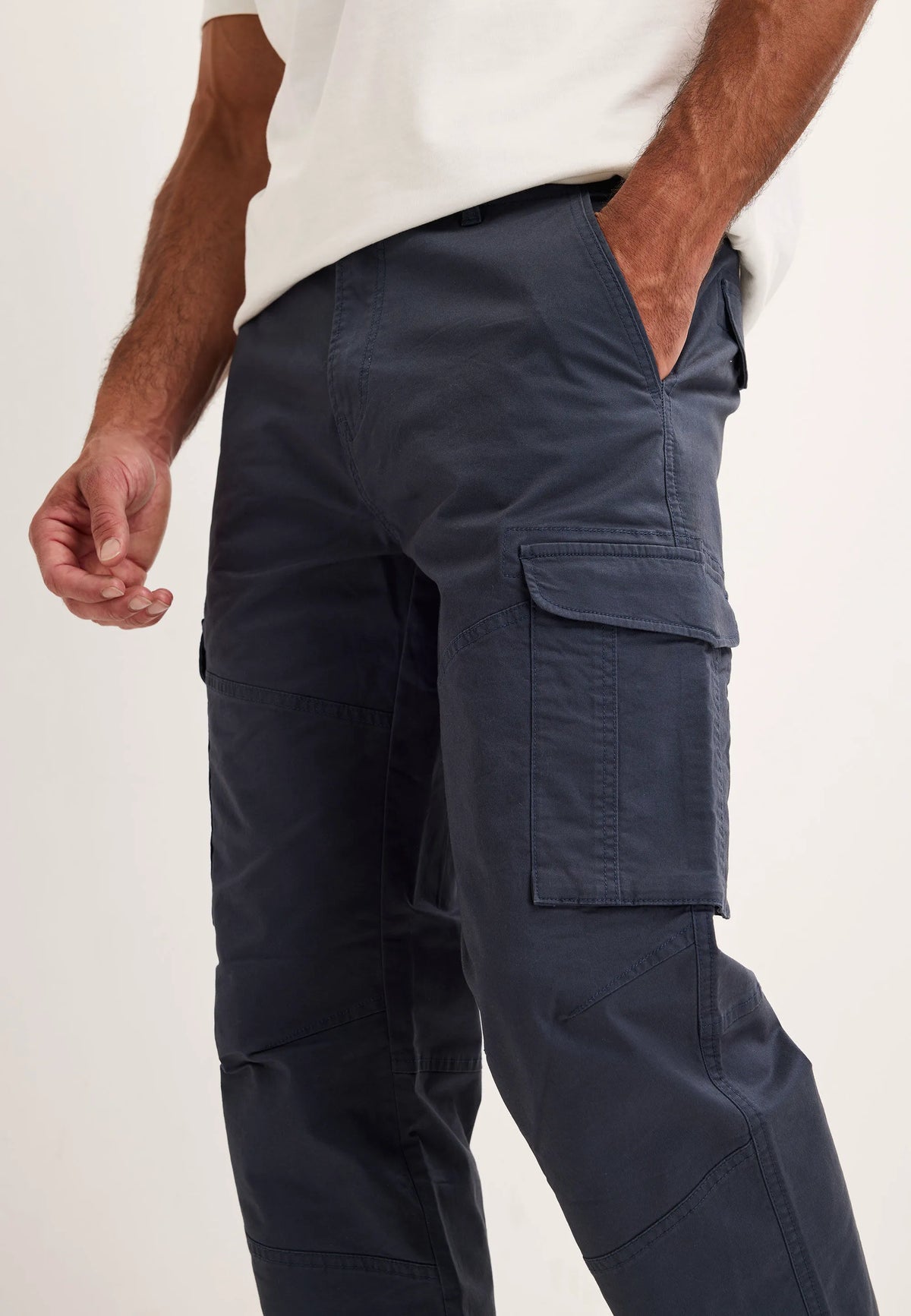 Mens Dark Blue Cargo Straight Leg Trousers