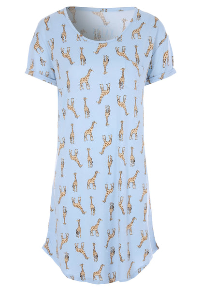 Womens Blue Giraffe Soft Touch Nightdress