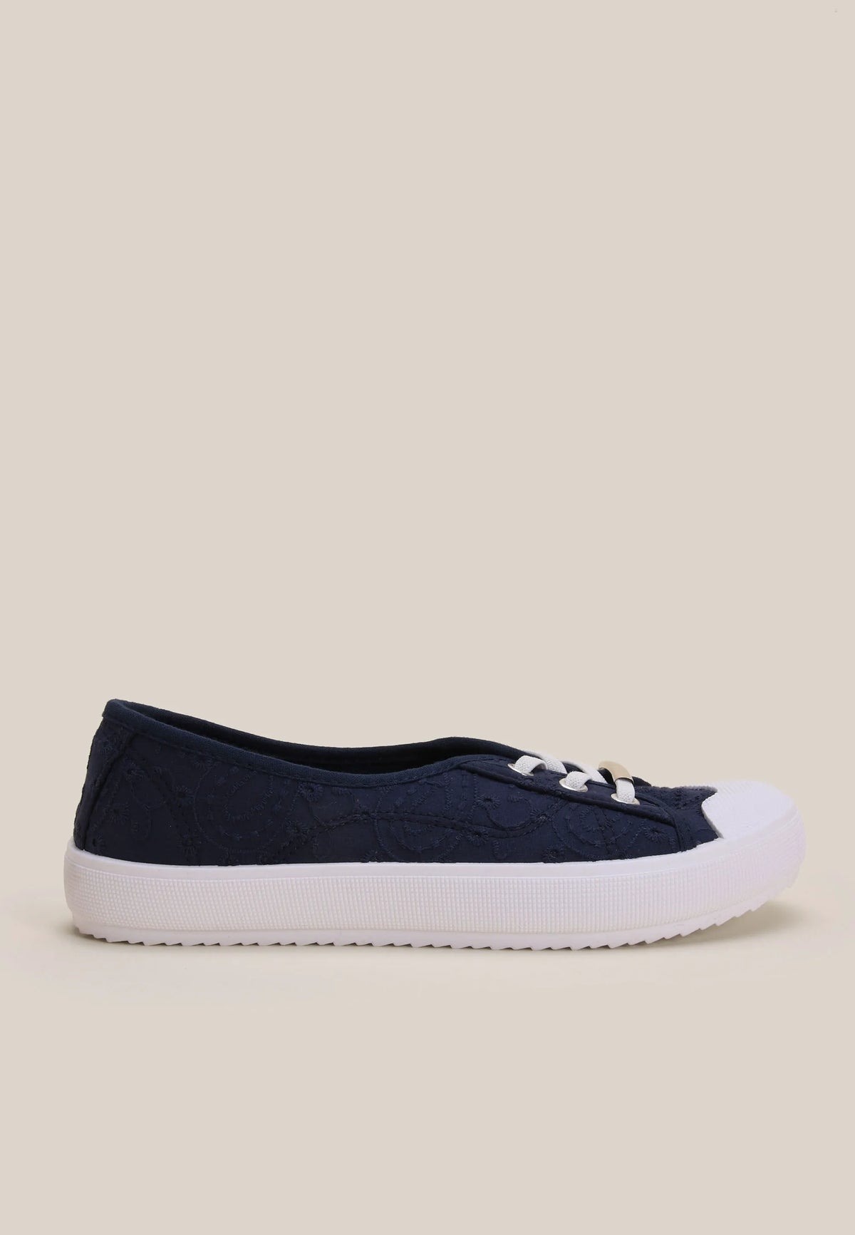 Womens Navy Embroidered Slip On Trainers