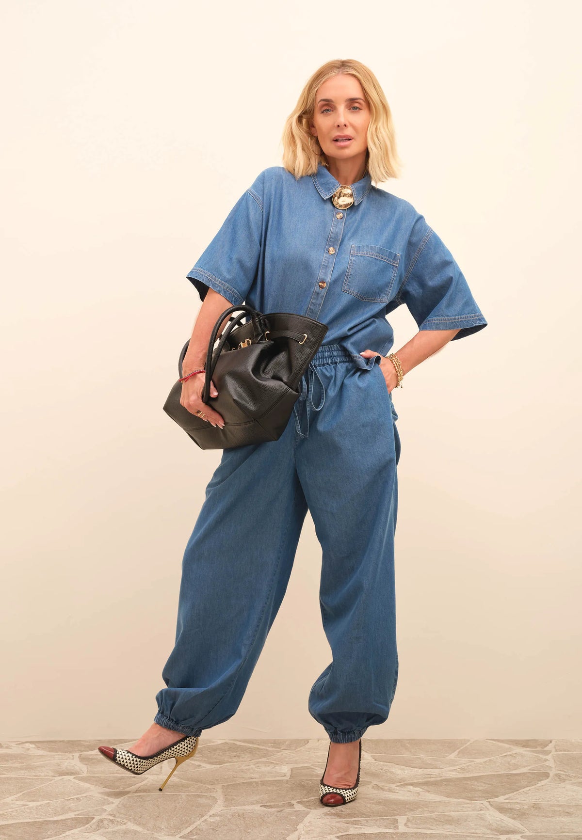 Womens Blue Denim Look Balloon Trousers