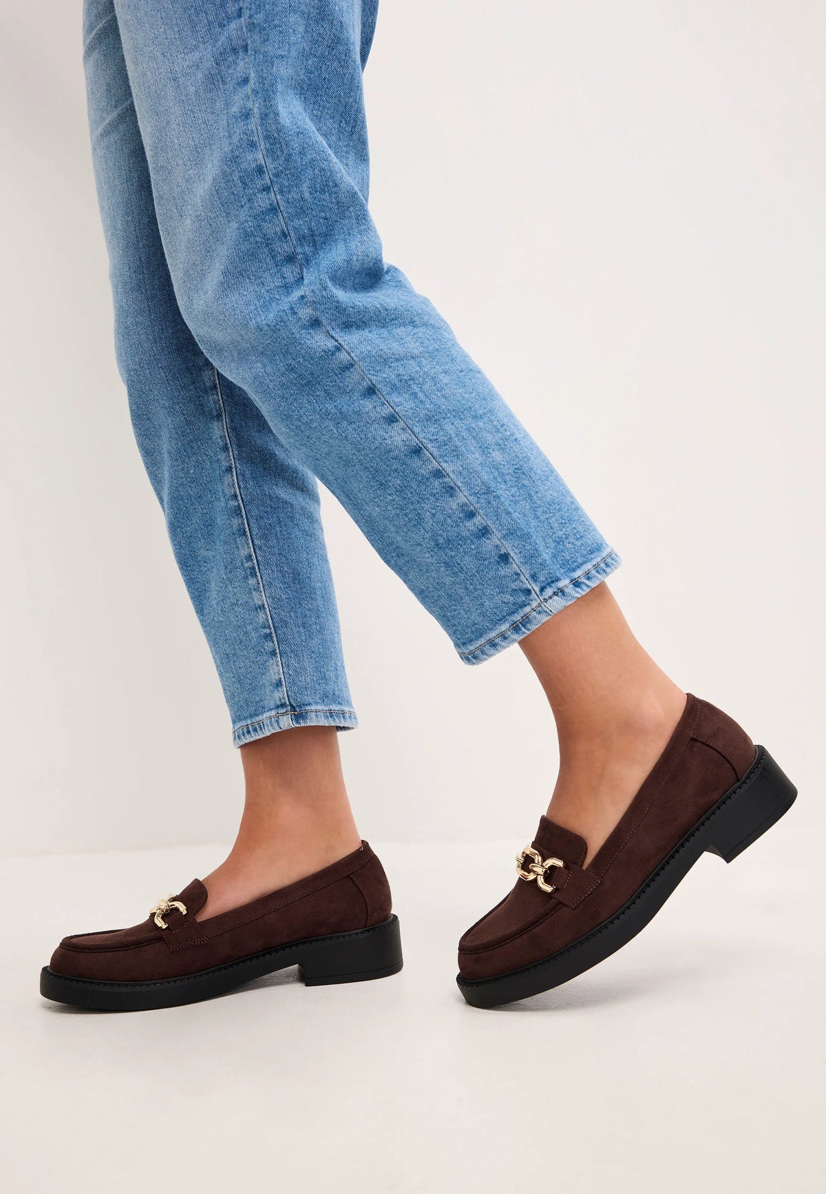 Womens Brown Chain Trim Chunky Loafers