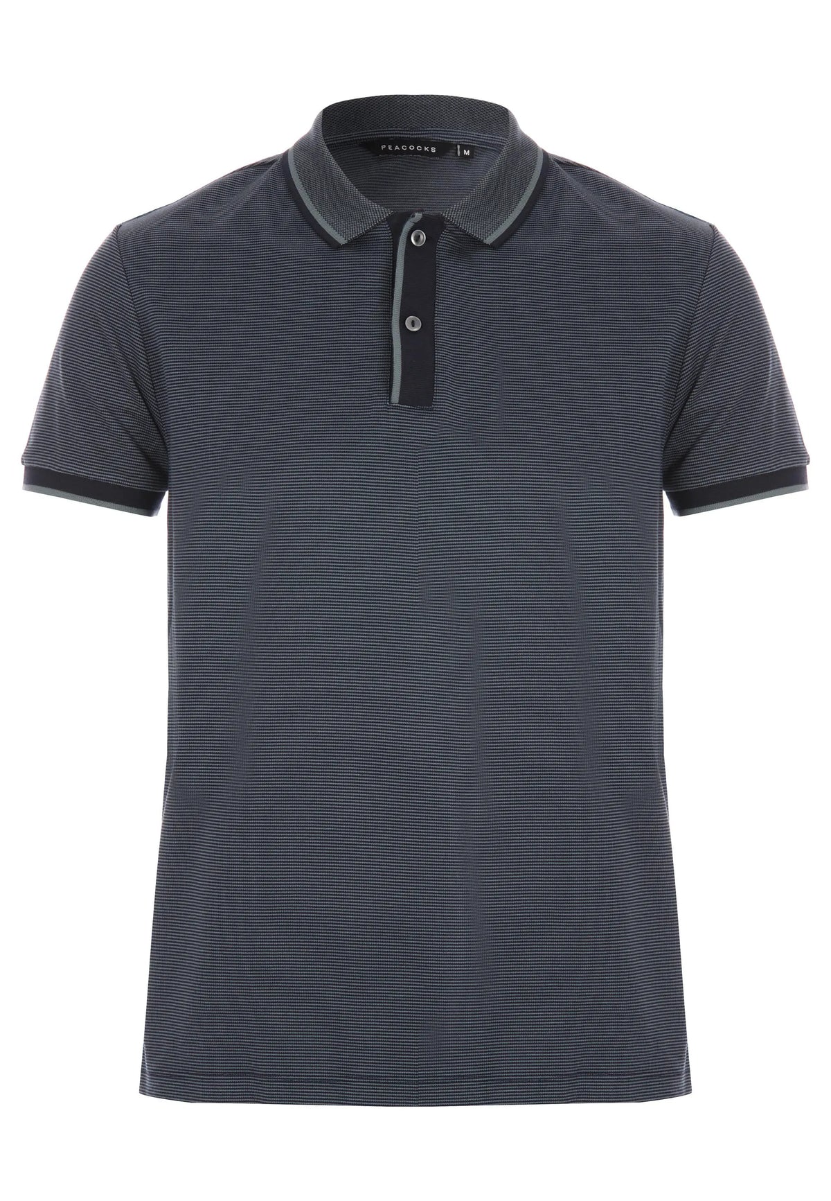Mens Navy Textured Cotton Polo Shirt