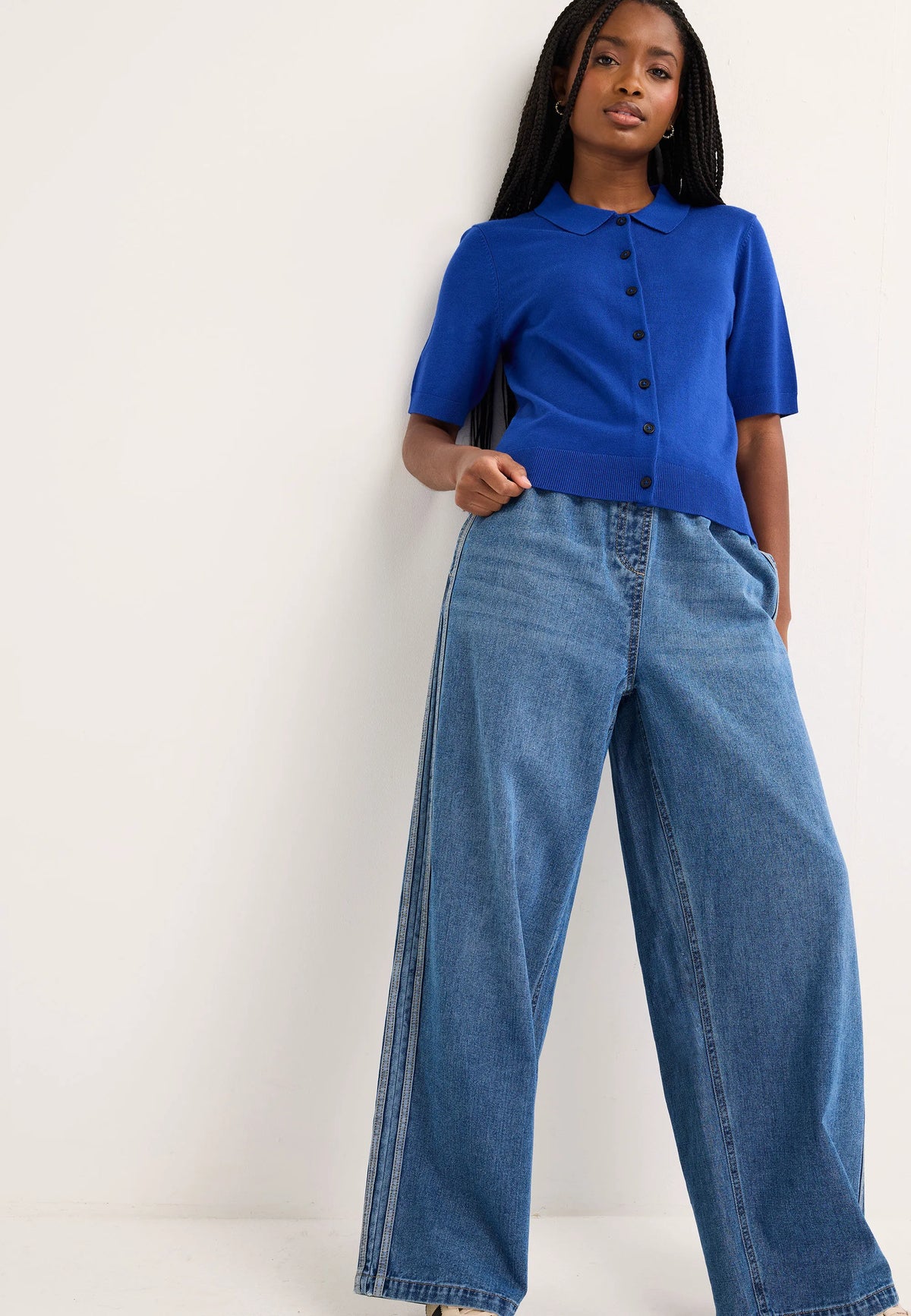 Womens Cobalt Blue Plain Collar Cardigan