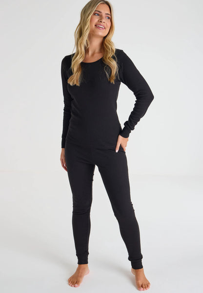 Womens Black Thermal Ribbed Long Sleeve Top