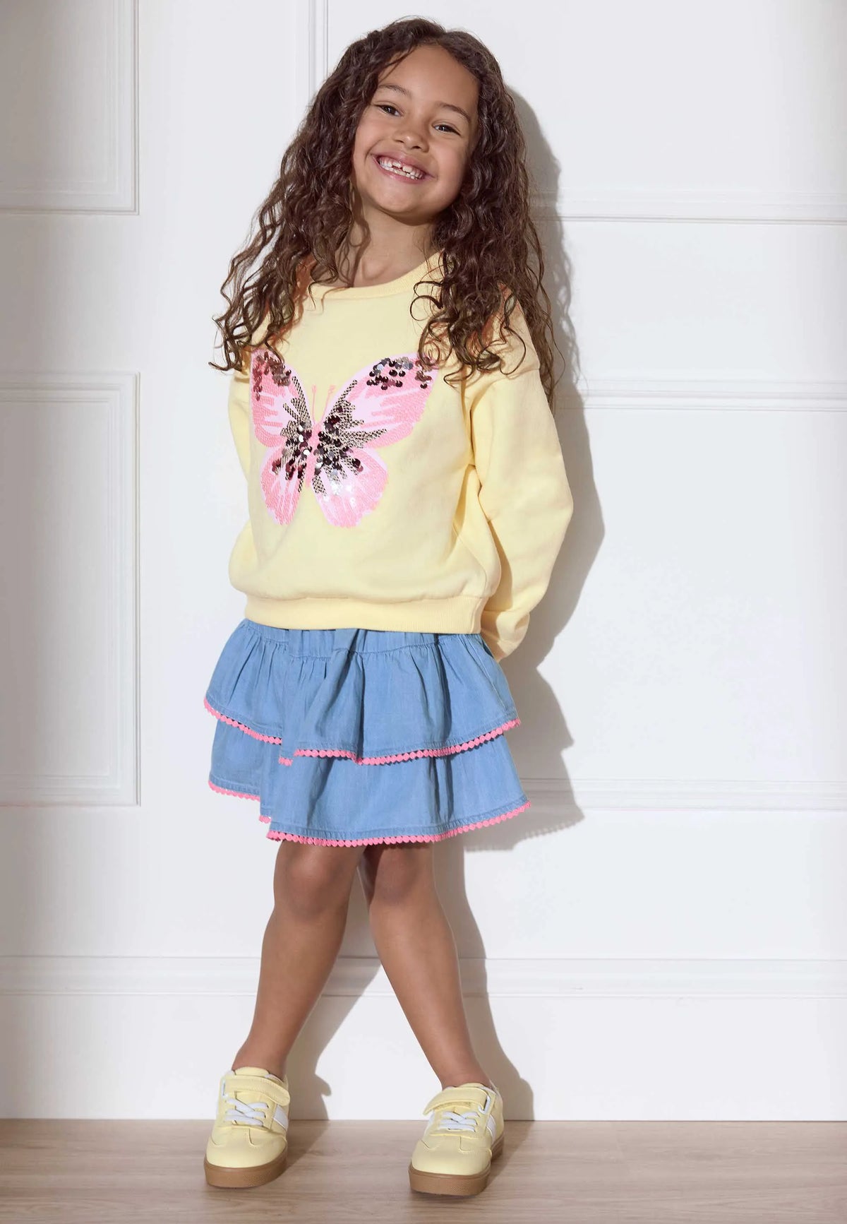 Younger Girls Yellow Sequin Butterfly Sweatshirt