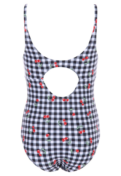 Older Girls Black Gingham Cherry Swimsuit